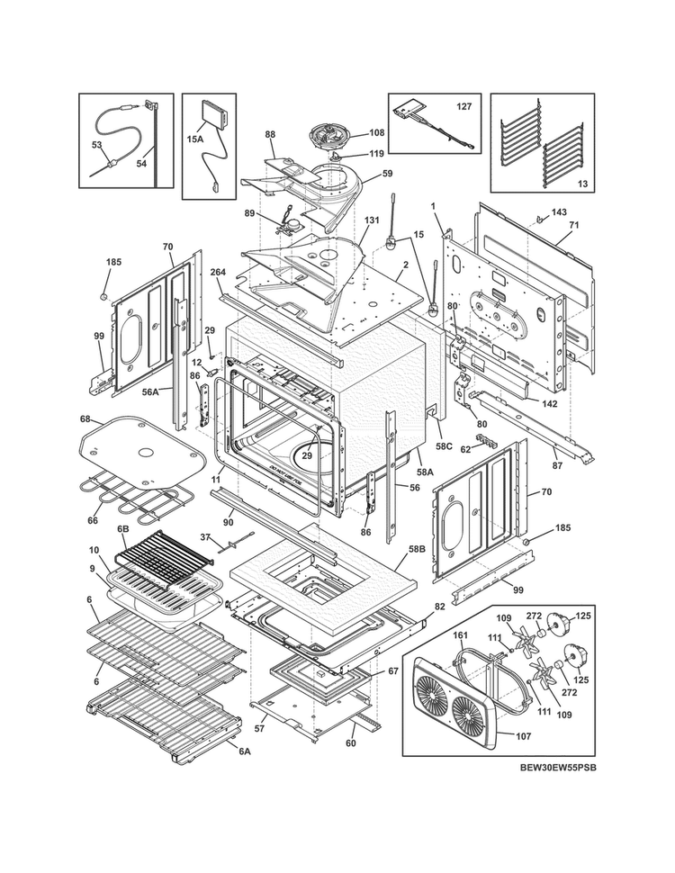Body Diagram and Parts List for EW30EW55PSB  Electrolux Wall Oven