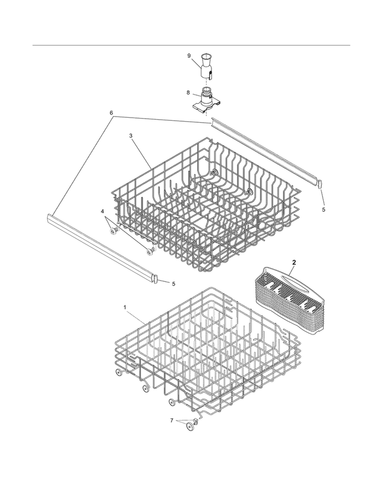 Racks Diagram and Parts List for FDB1100RHQ3B  Frigidaire Dishwasher