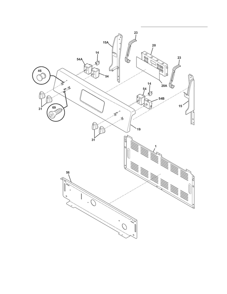 Backguard Diagram and Parts List for CFEF3019MWB  Frigidaire Range