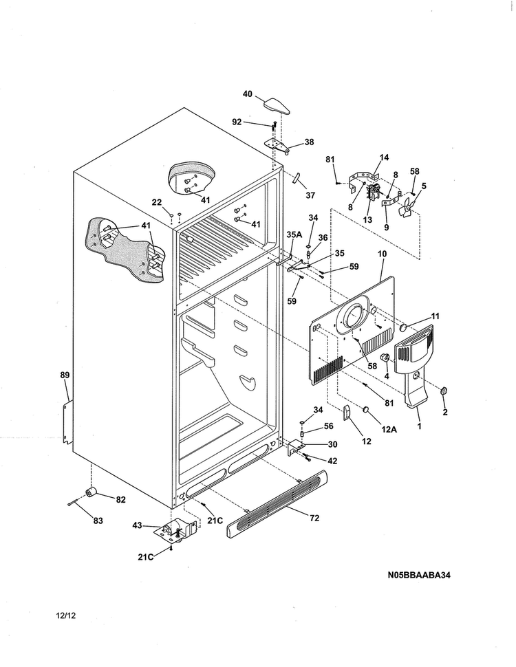 Cabinet Diagram and Parts List for 25361789019  Kenmore Refrigerator