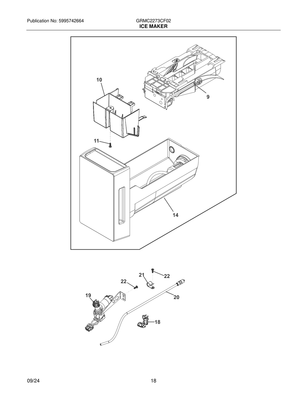 Ice Maker Diagram and Parts List for GRMC2273CF02  Frigidaire Refrigerator