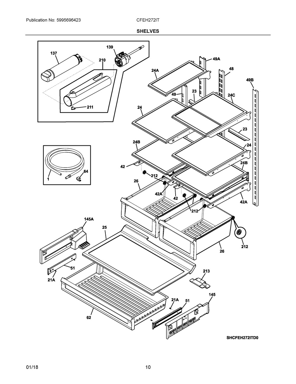 Shelves Diagram and Parts List for CFEH272ITD1  Frigidaire Refrigerator