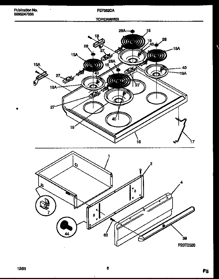 COOKTOP AND DRAWER PARTS Diagram and Parts List for FEF352CASB  Frigidaire Range