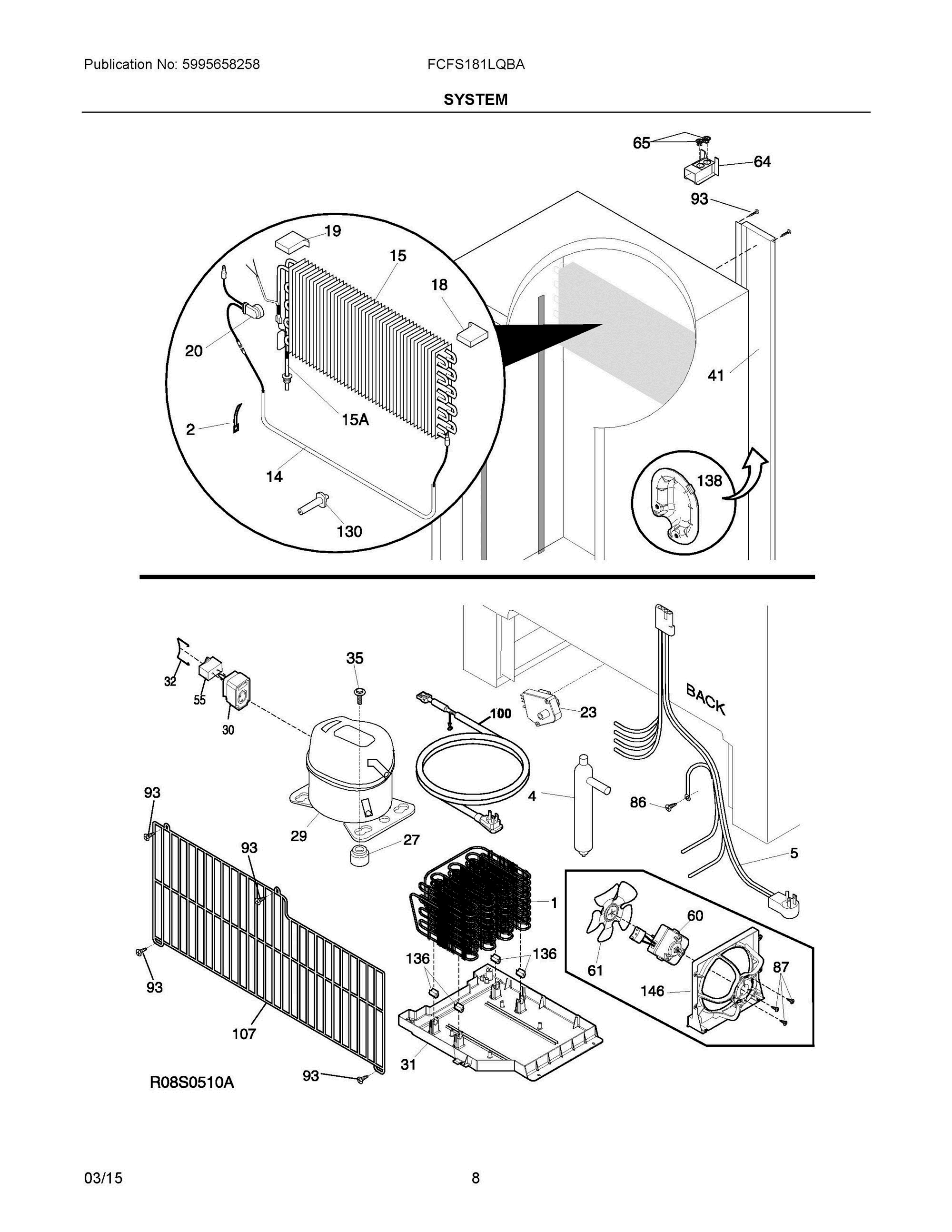 04 - SYSTEM Diagram and Parts List for FCFS181LQBA  Frigidaire Freezer