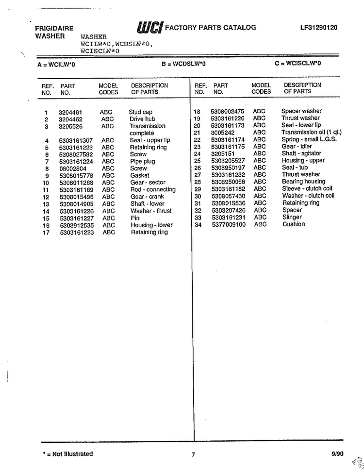 Frigidaire Washer Page 6 Diagram and Parts List for WCDSLW*O  Frigidaire Washer