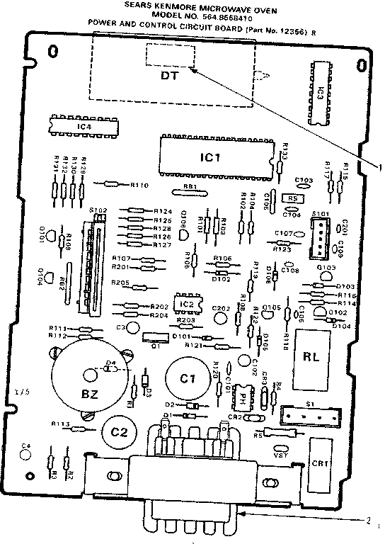 Power And Control Circuit Board Part No. 12356r Diagram and Parts List for 5648568410  Kenmore Microwave