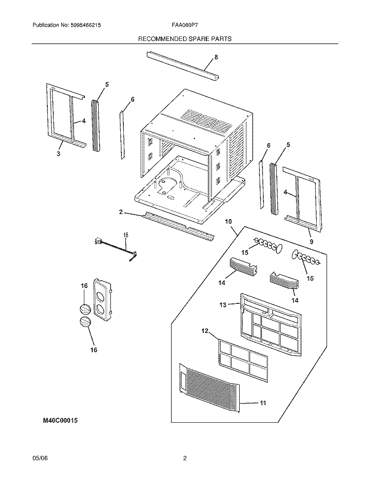 RECOMMENDED SPARE PARTS Diagram and Parts List for FAA060P7A4  Frigidaire Air Conditioner