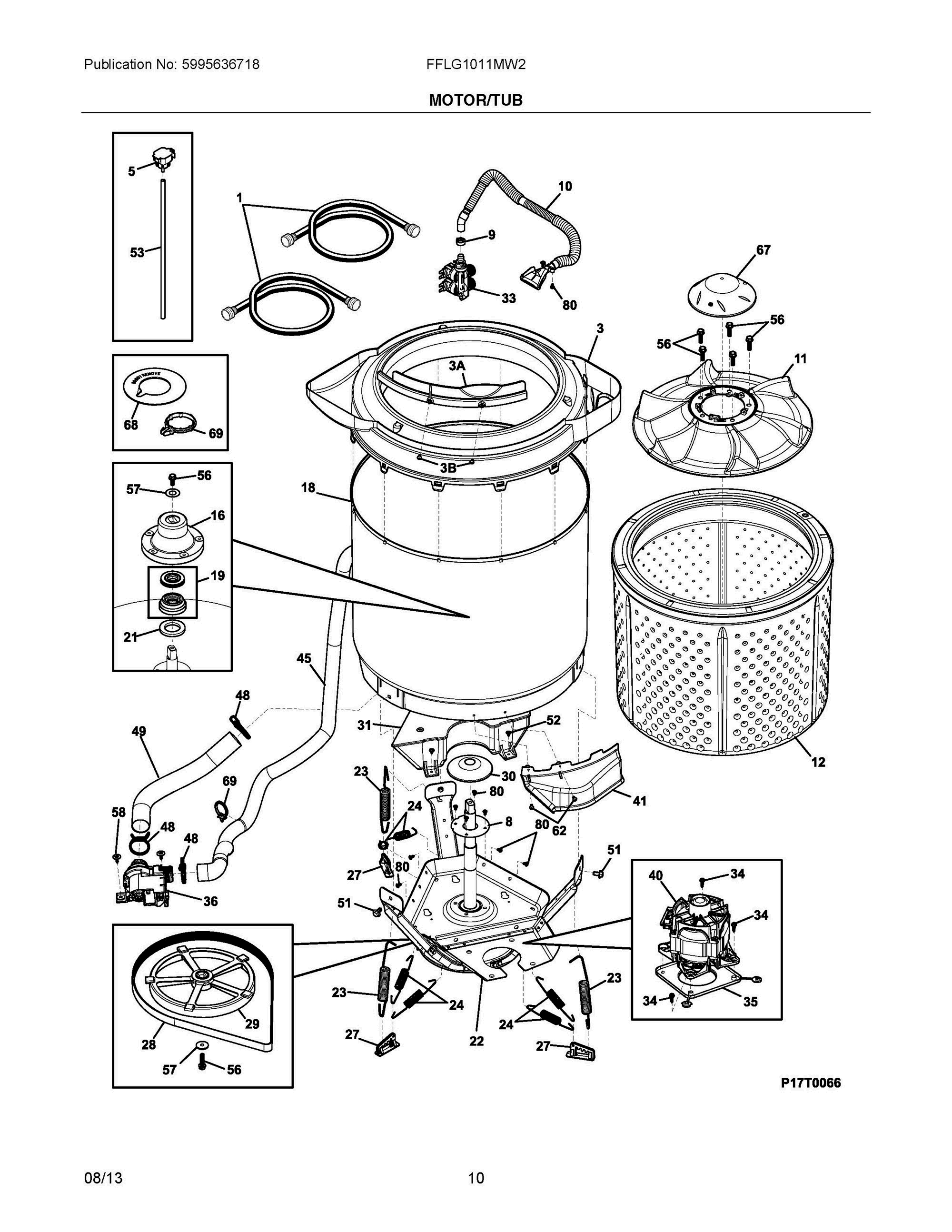 06 - MOTOR/TUB Diagram and Parts List for FFLG1011MW2  Frigidaire Washer Dryer Combo