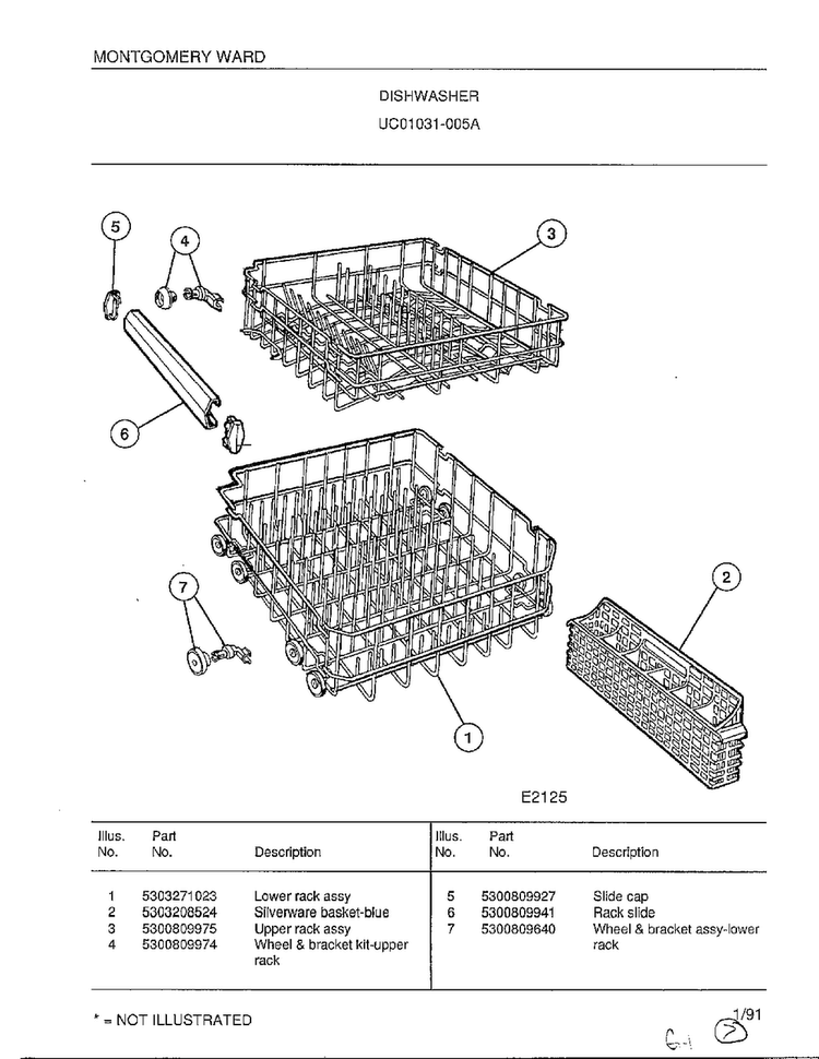 Dishwasher Page 10 Diagram and Parts List for 1031-005A  Frigidaire Dishwasher