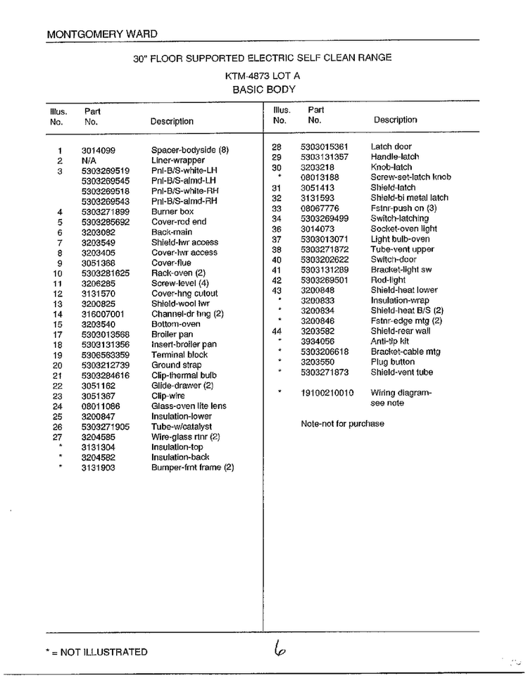 Basic Body Page 2 Diagram and Parts List for 4873A  Frigidaire Range