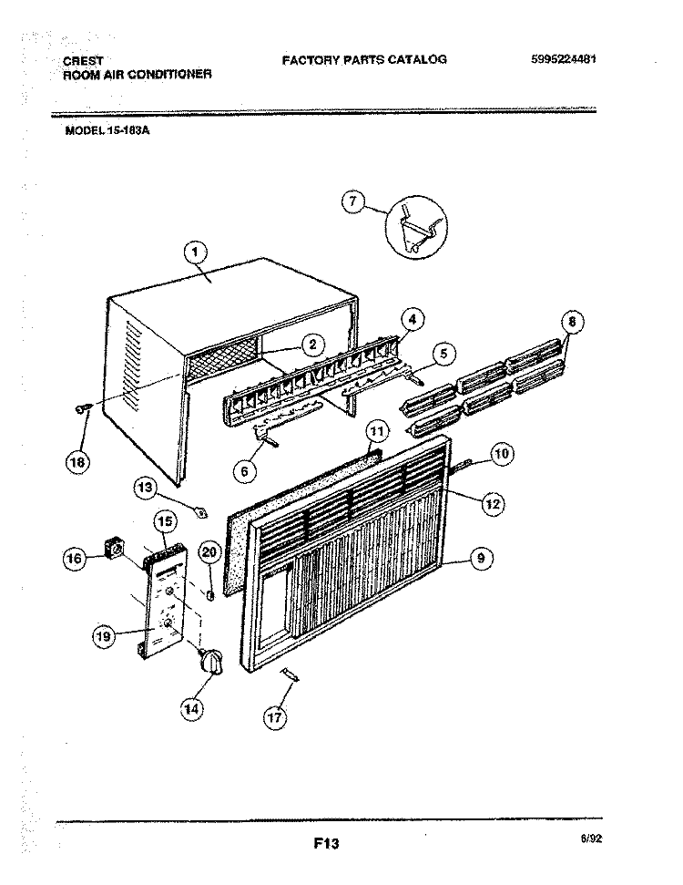 WRAPPER Diagram and Parts List for 15-183A  Frigidaire Air Conditioner