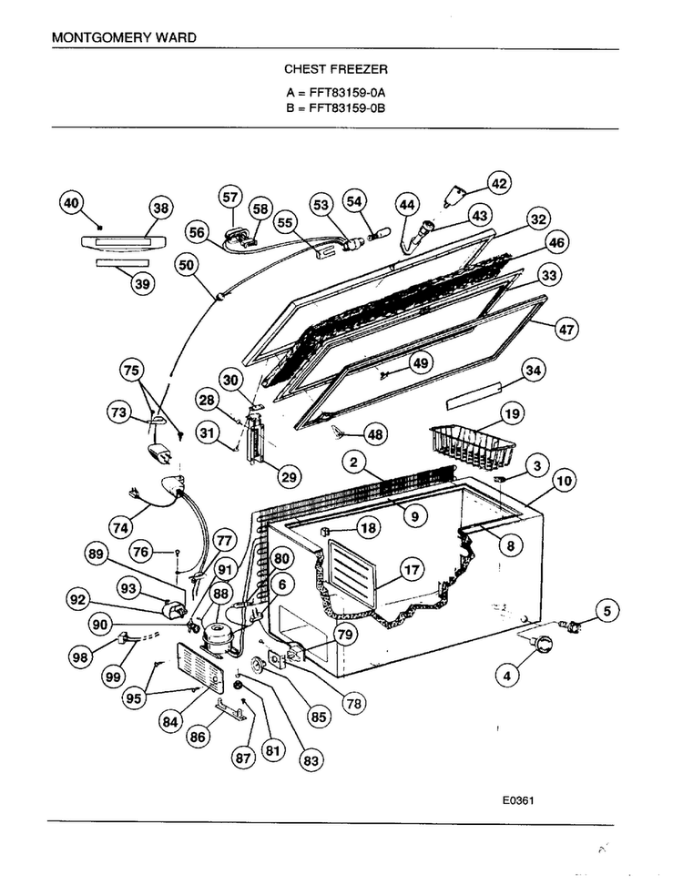 Chest Freezer Diagram and Parts List for 83159A  Frigidaire Freezer