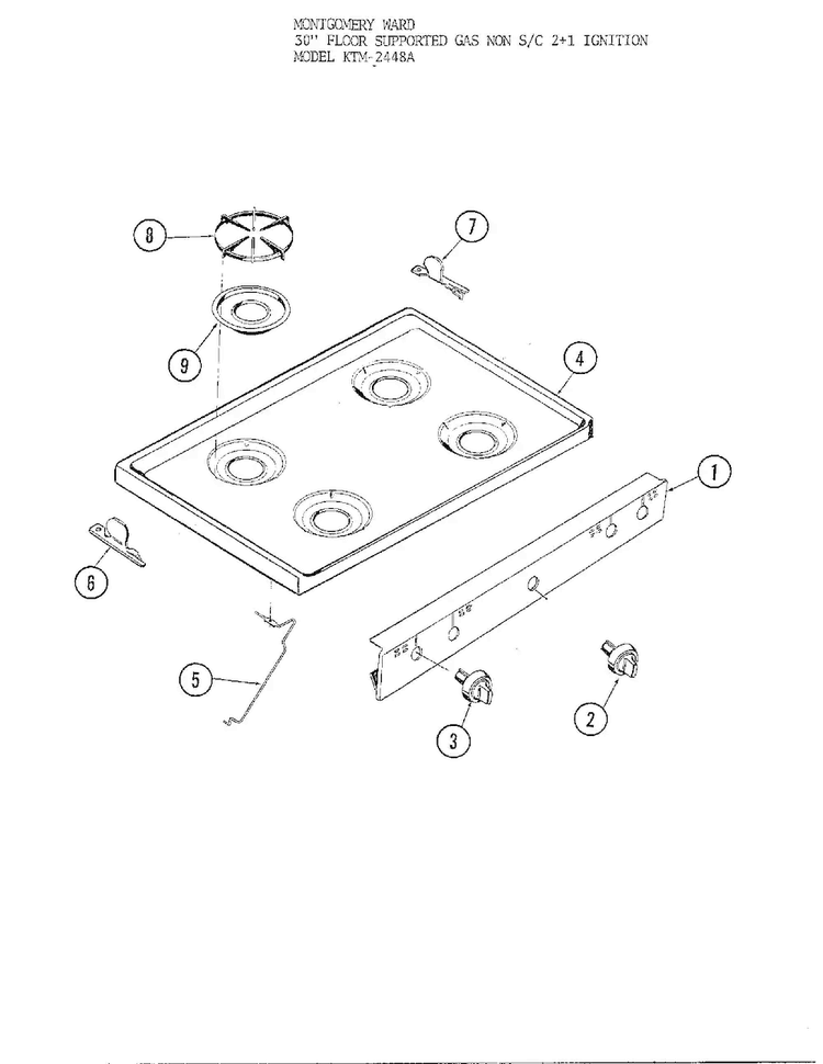 30` Floor Main Top Diagram and Parts List for 3448A  Frigidaire Range