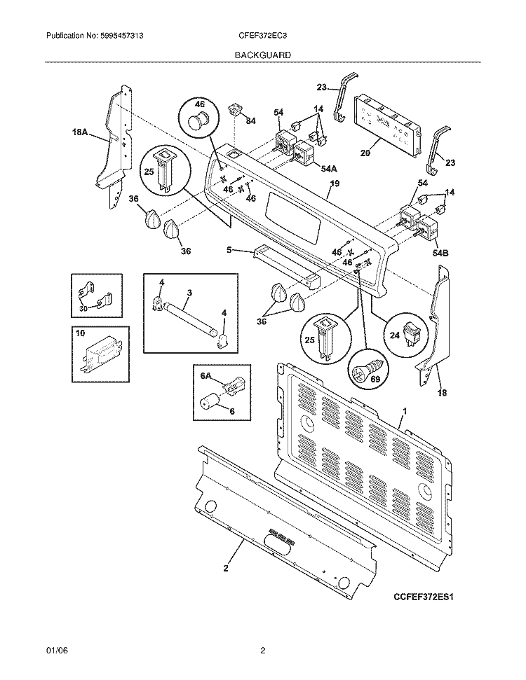 BACKGUARD Diagram and Parts List for CFEF372EC3  Frigidaire Range