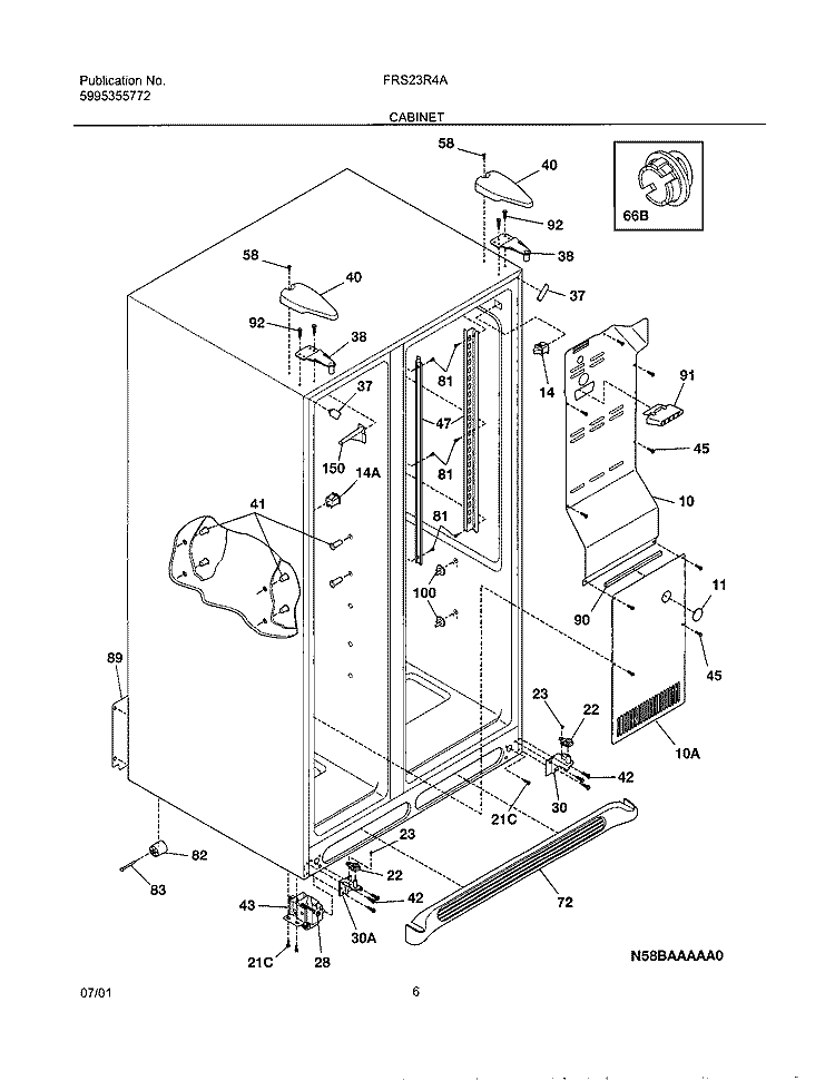 CABINET Diagram and Parts List for FRS23R4AW1  Frigidaire Refrigerator
