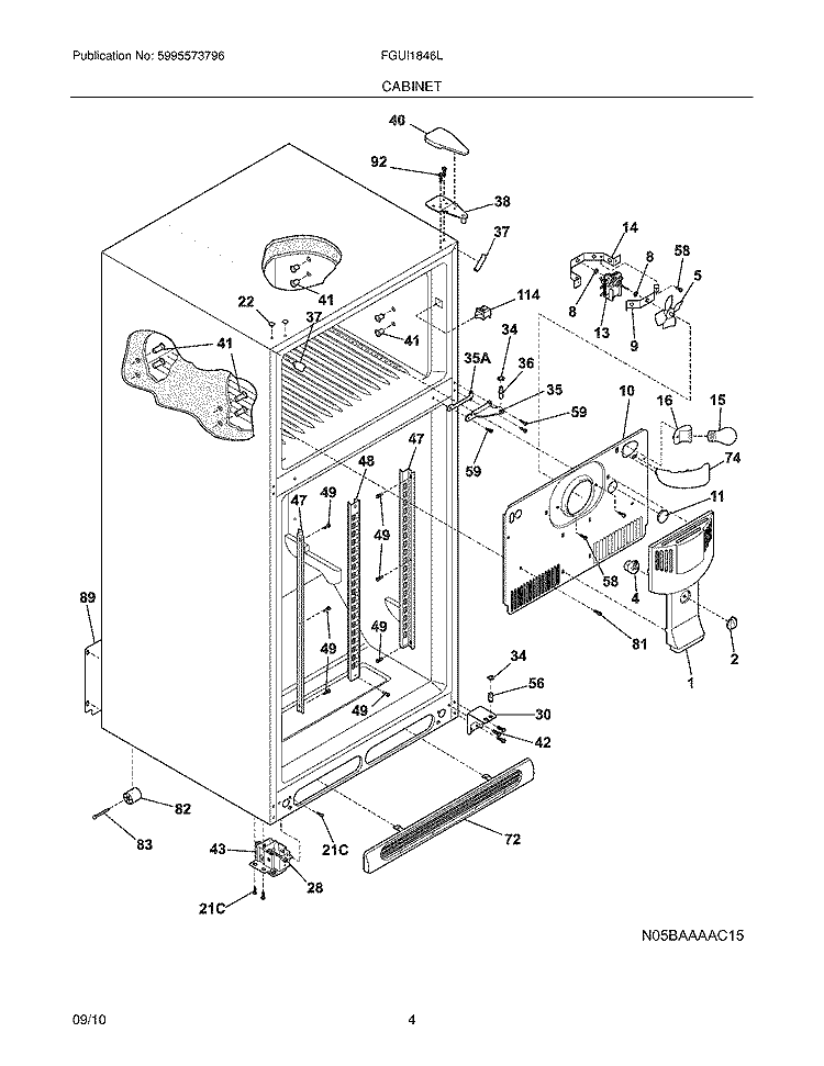 CABINET Diagram and Parts List for FGUI1849LR1  Frigidaire Refrigerator