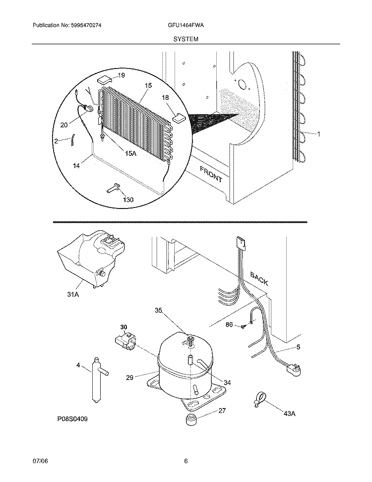 SYSTEM Diagram and Parts List for GFU1464FWA  Gibson Freezer