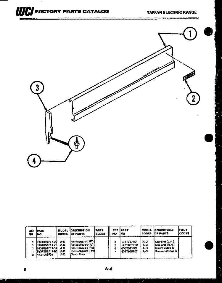 BACKGUARD Diagram and Parts List for AS139K1K1  Frigidaire Range