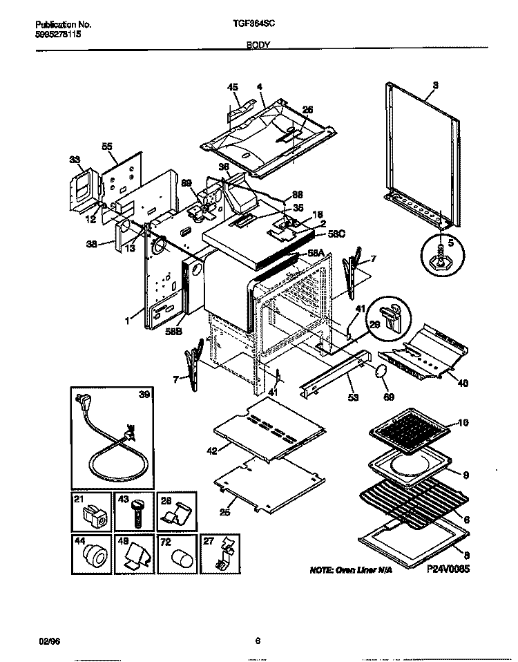 BODY Diagram and Parts List for TGF364SCDA  Tappan Range