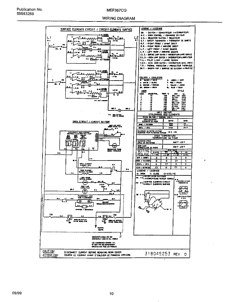 WIRING DIAGRAM Diagram and Parts List for MEF367CGB3  Frigidaire Wall Oven