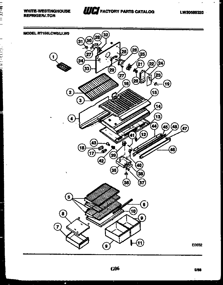 SHELVES AND SUPPORTS Diagram and Parts List for RT156LCH0  Frigidaire Refrigerator