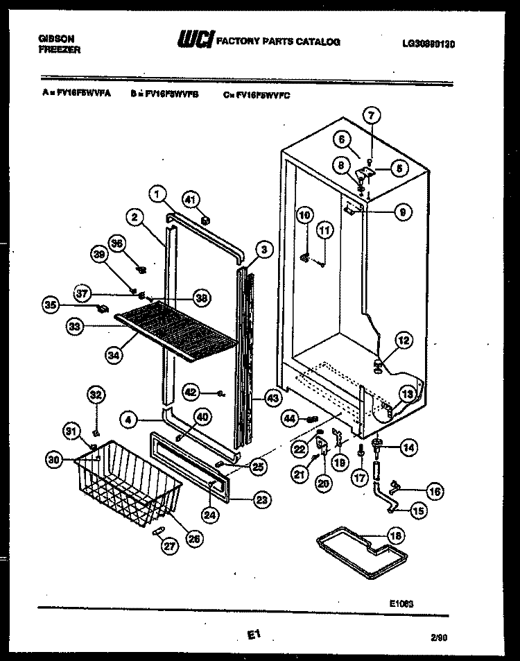 CABINET PARTS Diagram and Parts List for FV16F5WVFC  Gibson Freezer