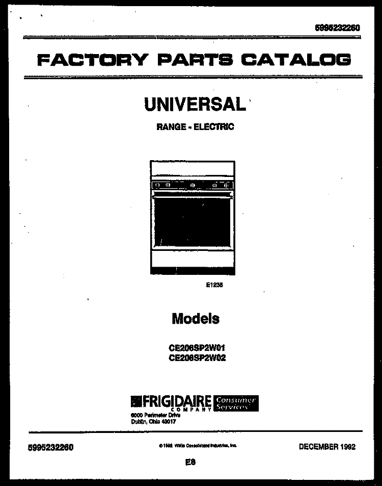 COVER Diagram and Parts List for CE026SP2W2  Frigidaire Cooktop