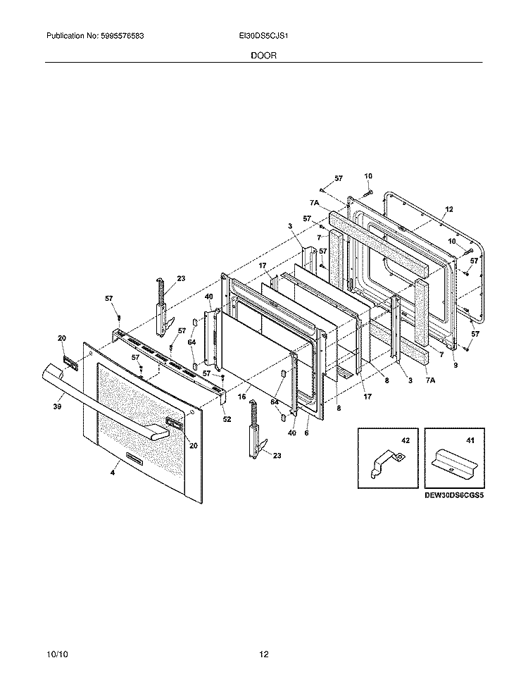DOOR Diagram and Parts List for EI30DS5CJS1  Electrolux Range