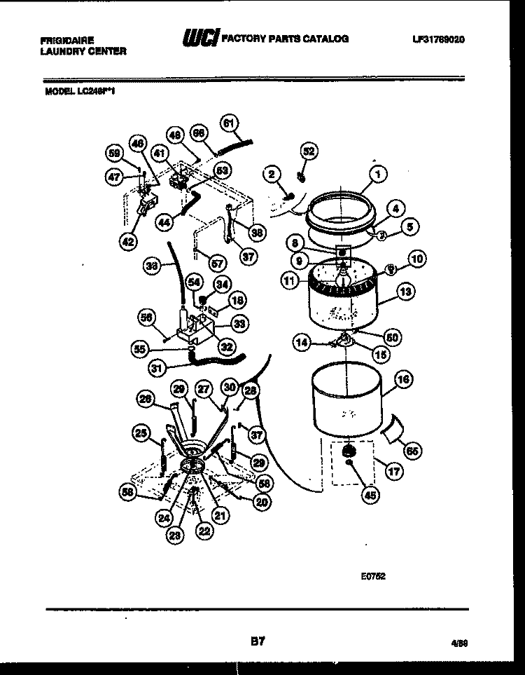 TUBS, WATER VALVE AND LID SWITCH Diagram and Parts List for LC248H1  Frigidaire Washer