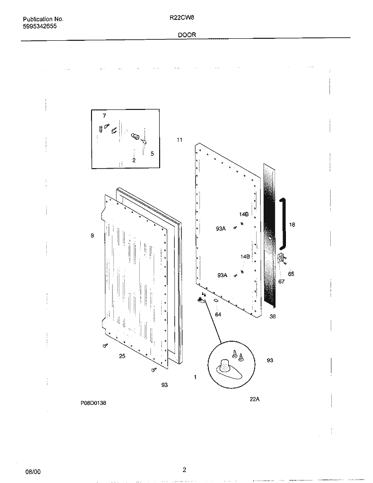DOOR Diagram and Parts List for R22CW8  Frigidaire Freezer