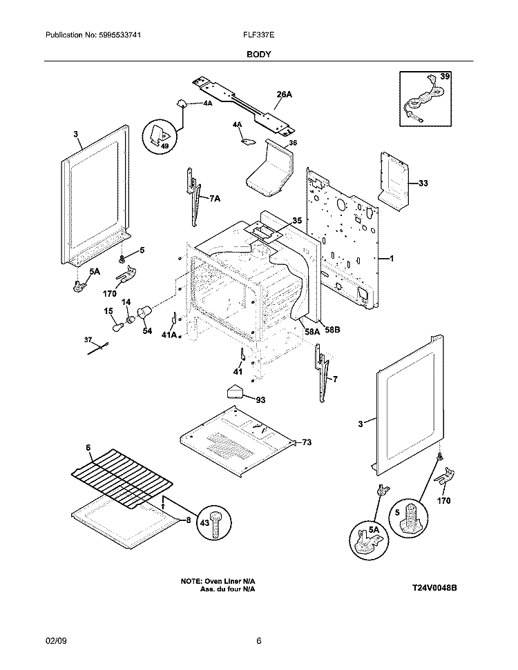 BODY Diagram and Parts List for FLF337EWJ  Frigidaire Range