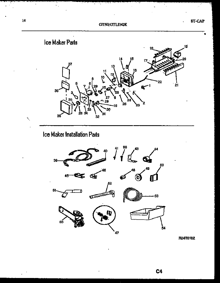 ICE MAKER AND INSTALLATION PARTS Diagram and Parts List for GTLI142WK0  Frigidaire Refrigerator