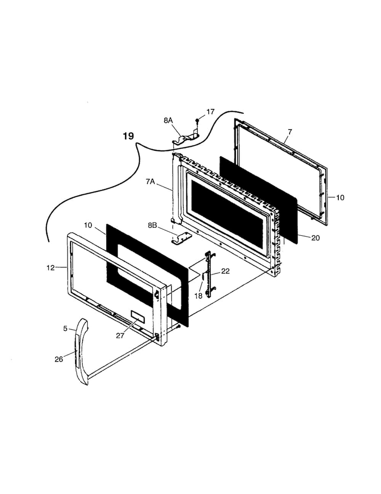 Door Diagram and Parts List for CFMT144G1W1  Frigidaire Microwave