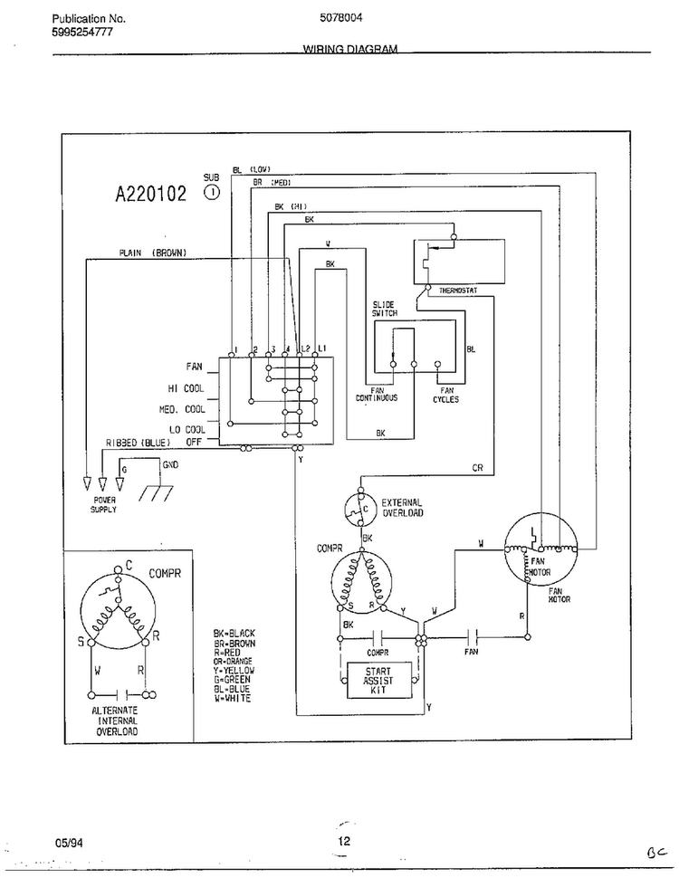 Wiring Diagram Diagram and Parts List for 5078004B  Frigidaire Air Conditioner