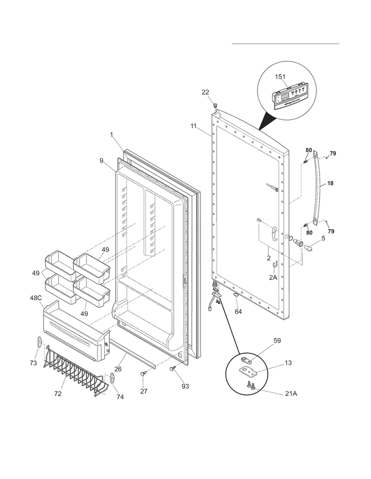 Door Diagram and Parts List for GLFH17F8HWL  Frigidaire Freezer