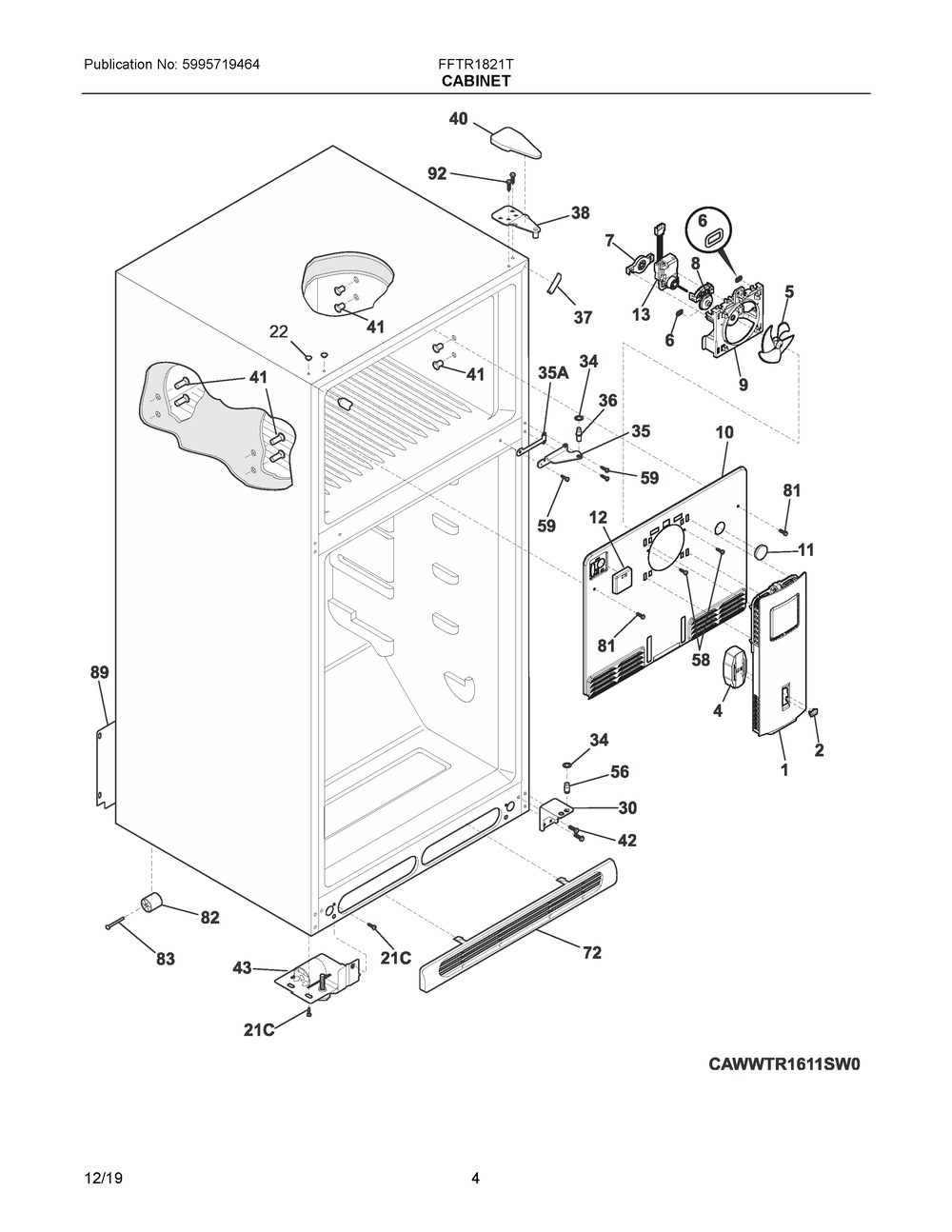 Cabinet Diagram and Parts List for FFTR1821TD6  Frigidaire Refrigerator