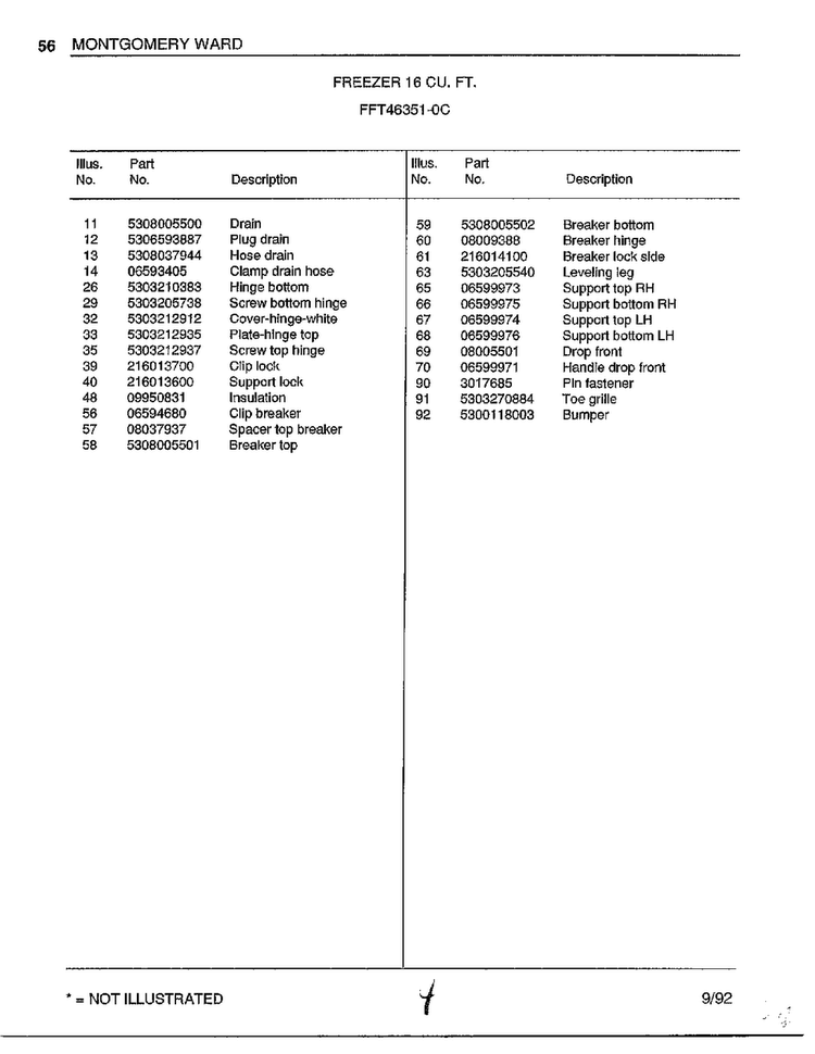 Freezer 16 Cubic Feet Page 4 Diagram and Parts List for 46351-0C  Frigidaire Freezer
