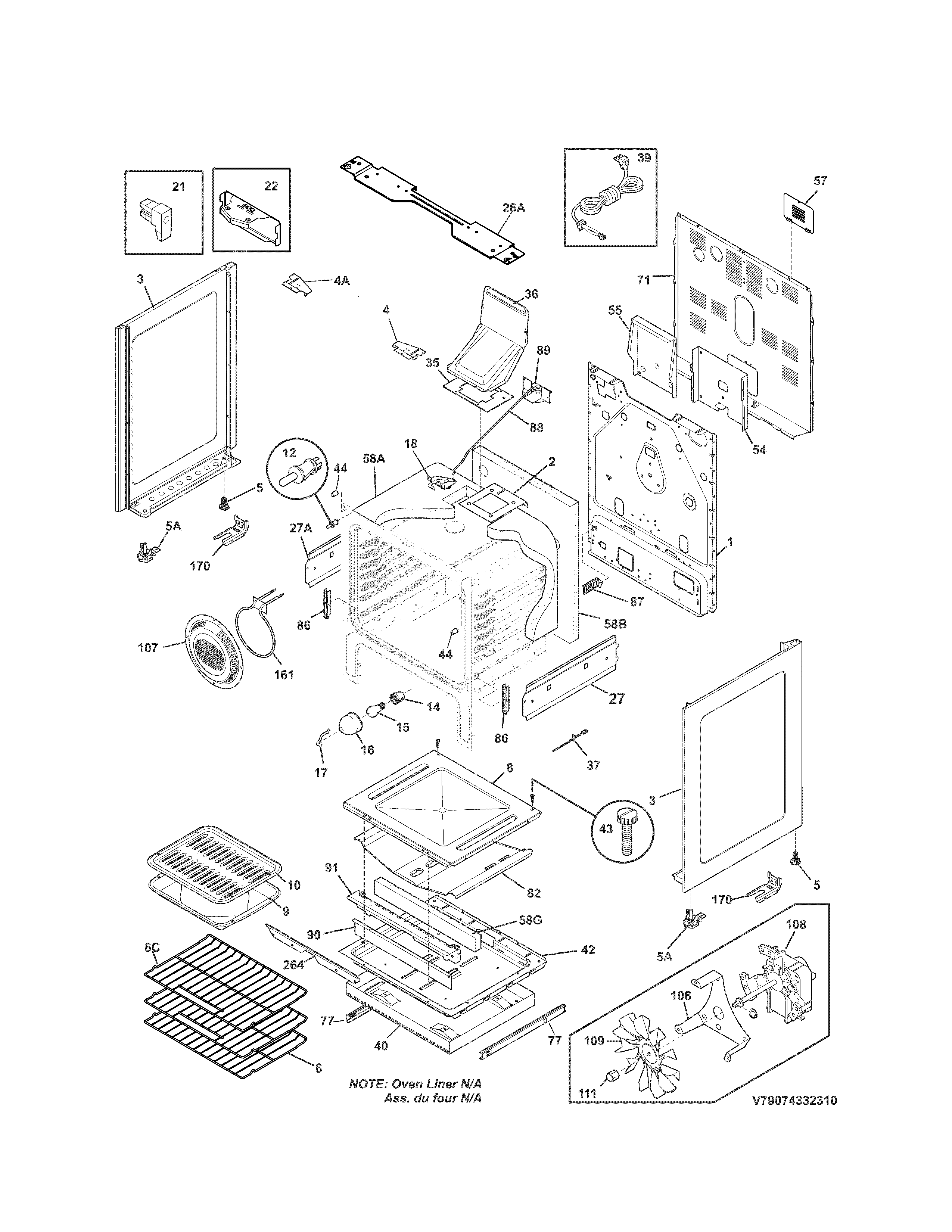 Body Diagram and Parts List for 79074334311  Kenmore Range