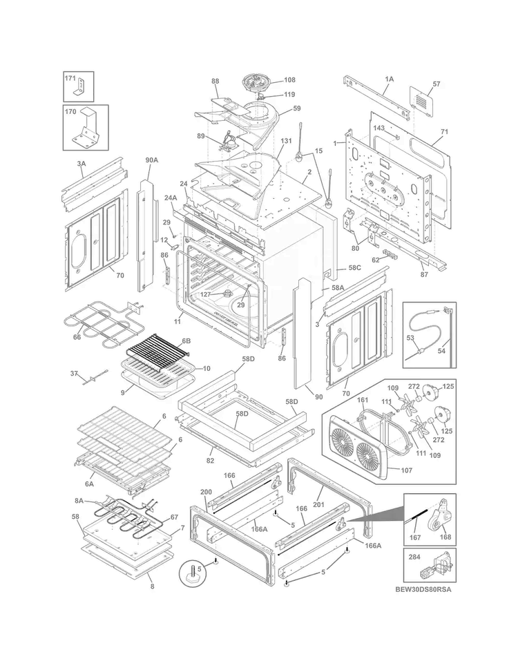 Body Diagram and Parts List for EW30DS80RSA  Electrolux Range