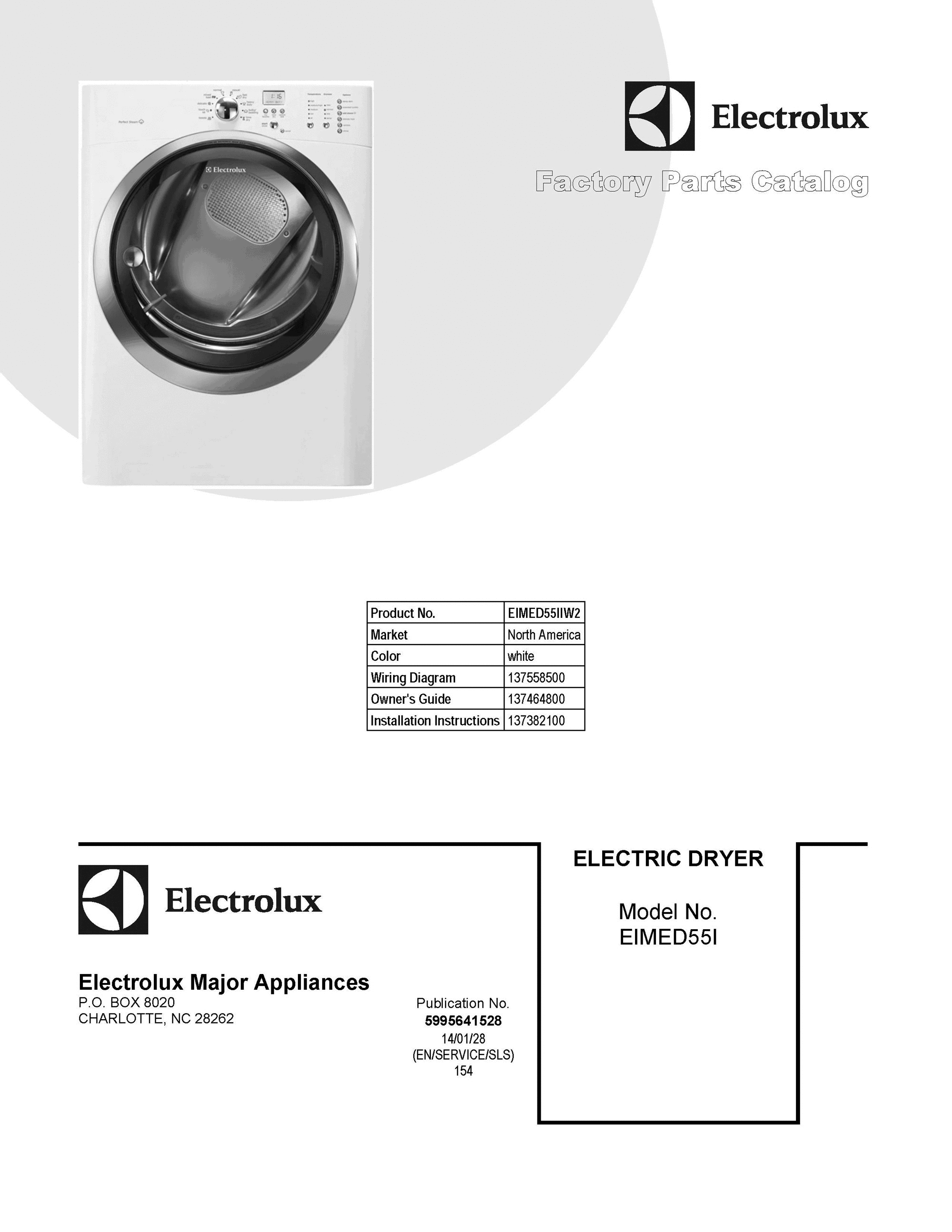 01 - COVER SHEET Diagram and Parts List for EIMED55IIW2  Frigidaire Dryer