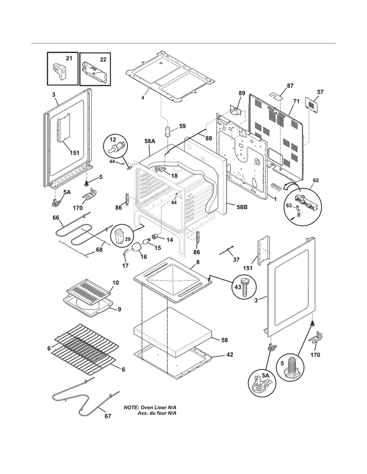 Body Diagram and Parts List for FFEF3015ZWB  Frigidaire Range