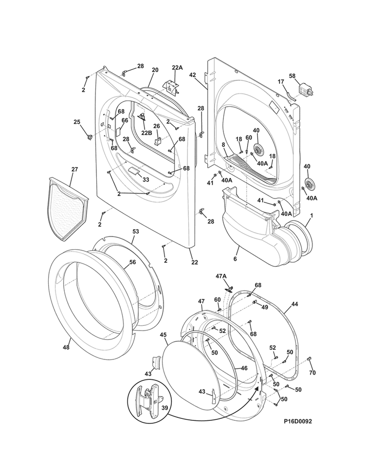 Front Panel/lint Filter Diagram and Parts List for 41781122311  Kenmore Dryer