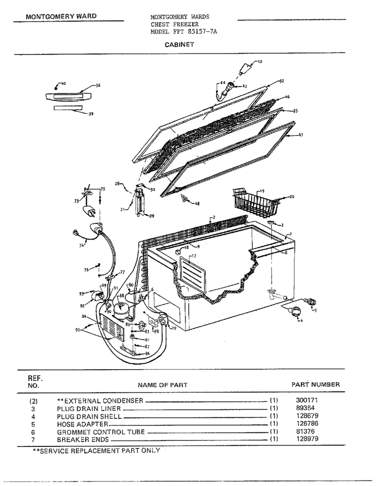 Cabinet Diagram and Parts List for 85157-7A  Frigidaire Freezer