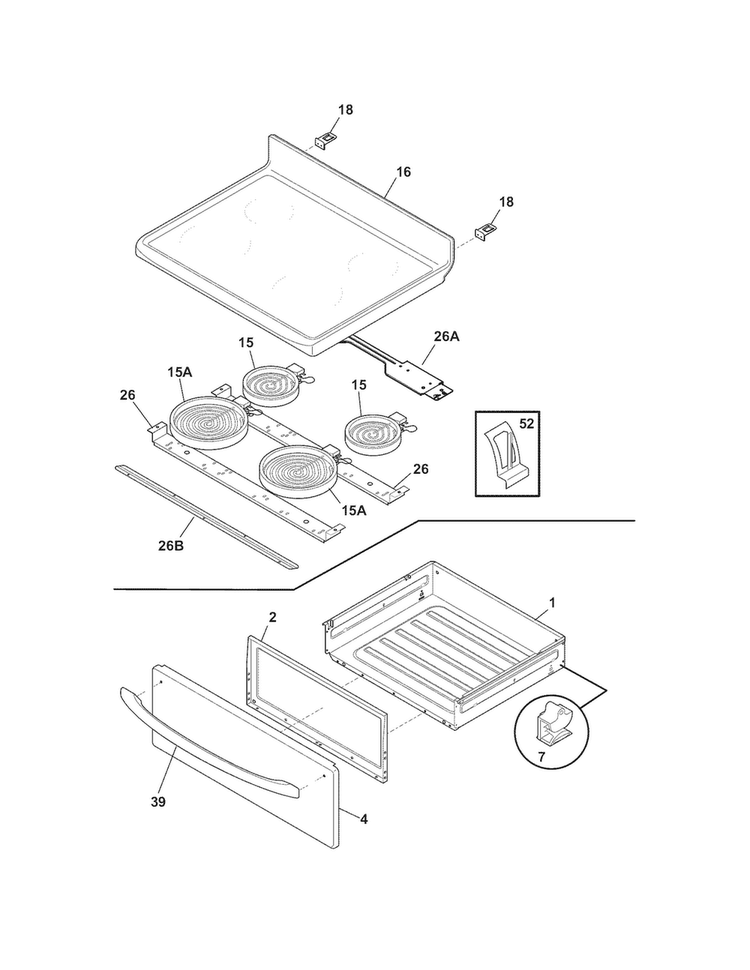 Top/drawer Diagram and Parts List for CFEF366GCF  Frigidaire Range