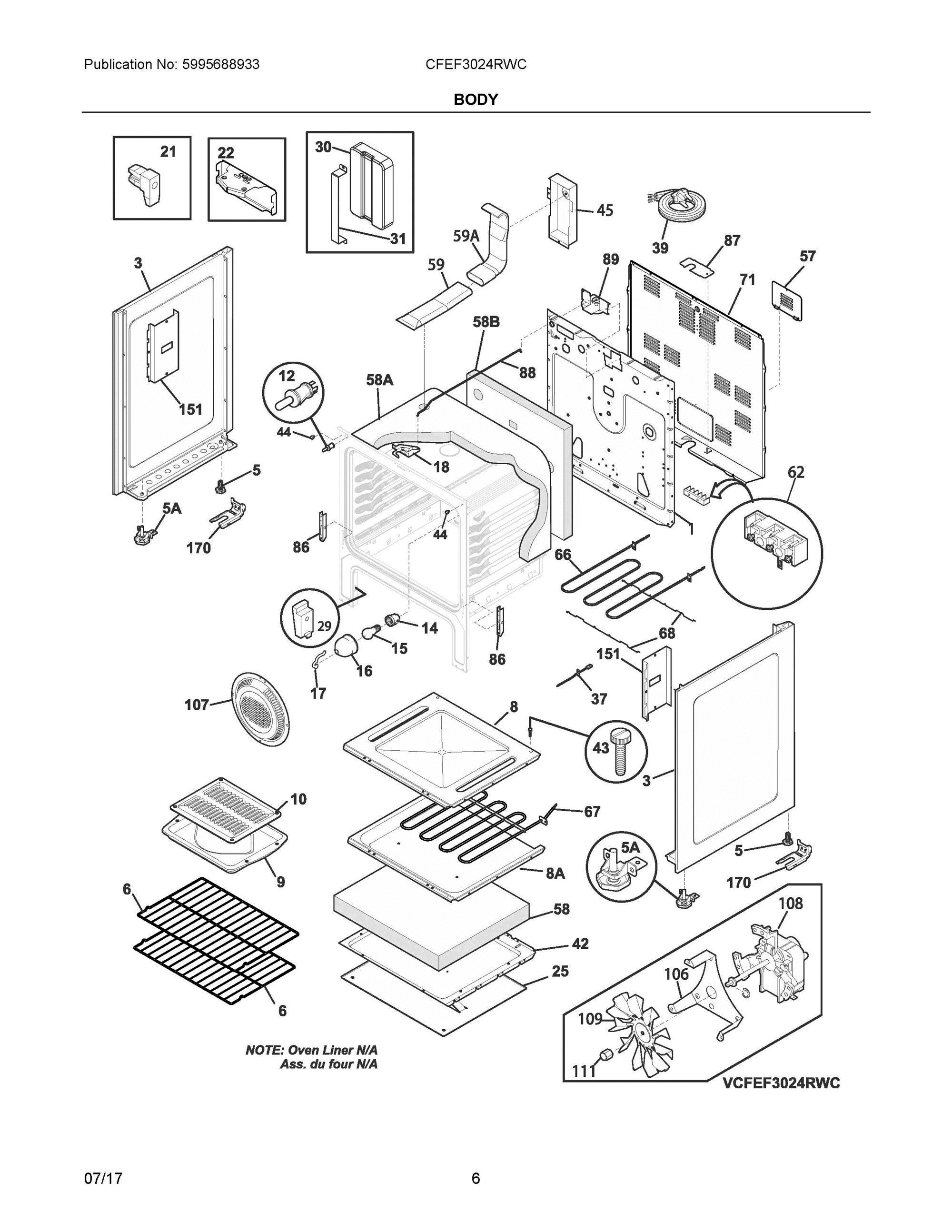 03 - BODY Diagram and Parts List for CFEF3024RWC  Frigidaire Range