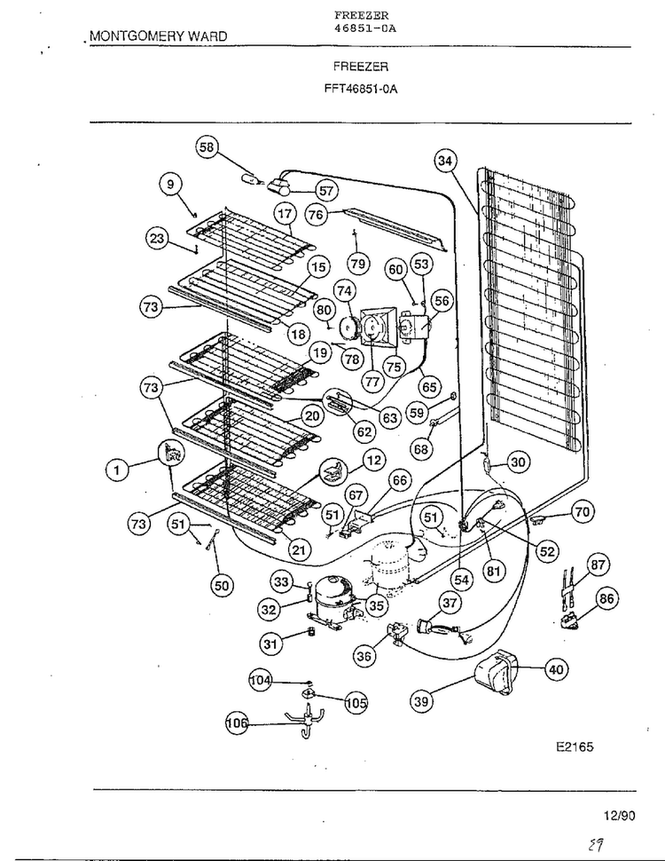 Freezer Page 5 Diagram and Parts List for 46851-0A  Frigidaire Freezer