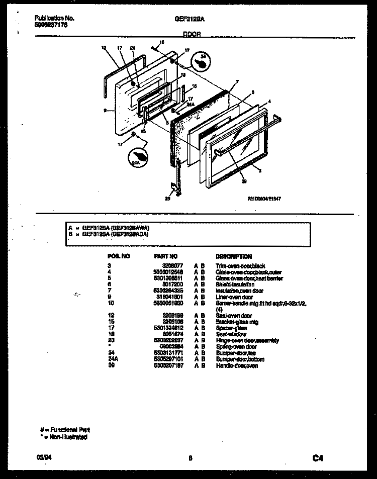 DOOR Diagram and Parts List for GEF312BAWA  Gibson Range