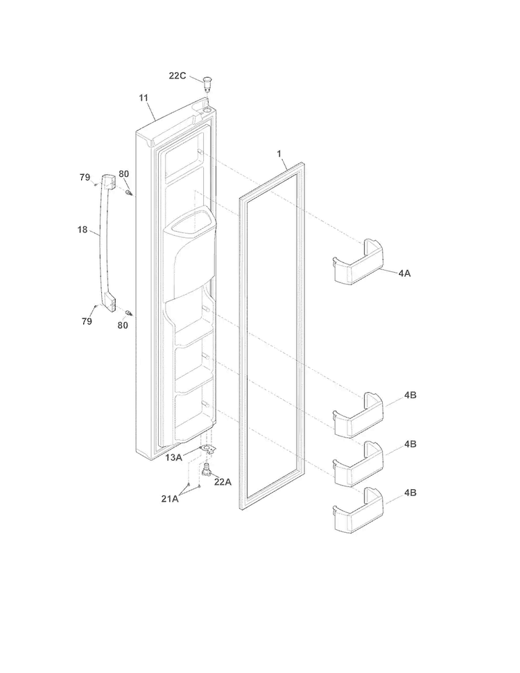 Freezer Door Diagram and Parts List for EI26SS30JS4  Electrolux Refrigerator