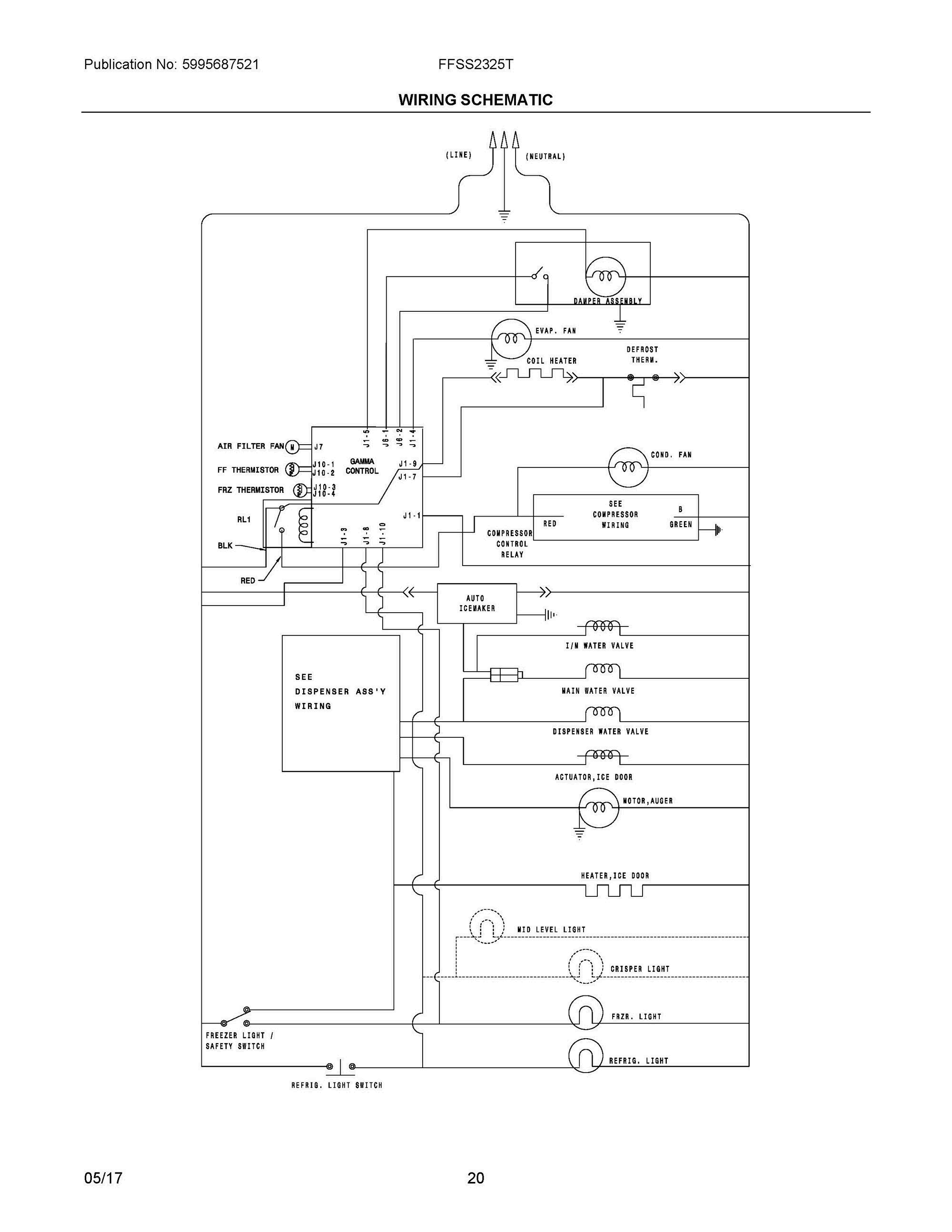11 - WIRING SCHEMATIC Diagram and Parts List for FFSS2325TP0  Frigidaire Refrigerator