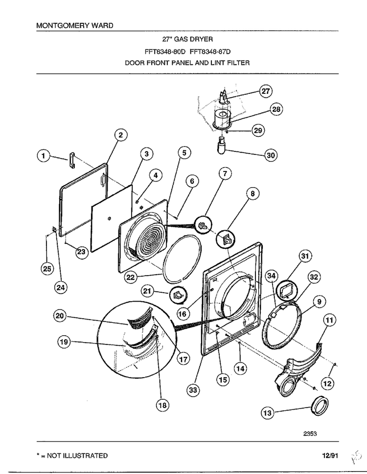 Door Front Panel And Lint Filter Diagram and Parts List for 8248-87D  Frigidaire Dryer